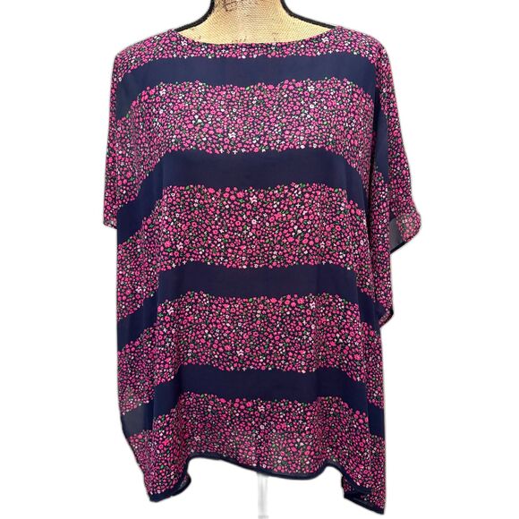 MICHAEL Michael Kors Navy Pink Floral Stripe Kaftan Style Blouse Size S/M - Picture 1 of 5